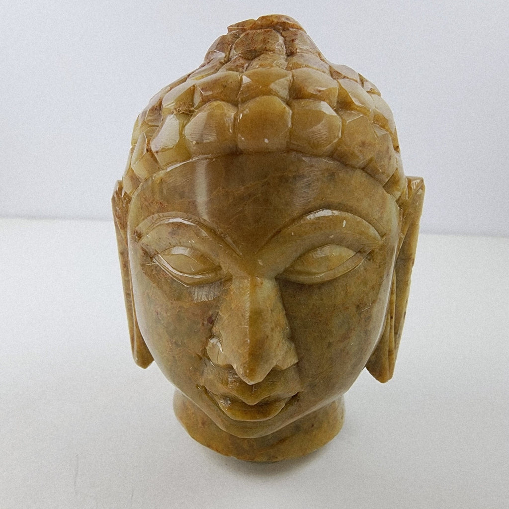 Bust of Buddha Head Indian Stone Carving Vintage Brown Soapstone