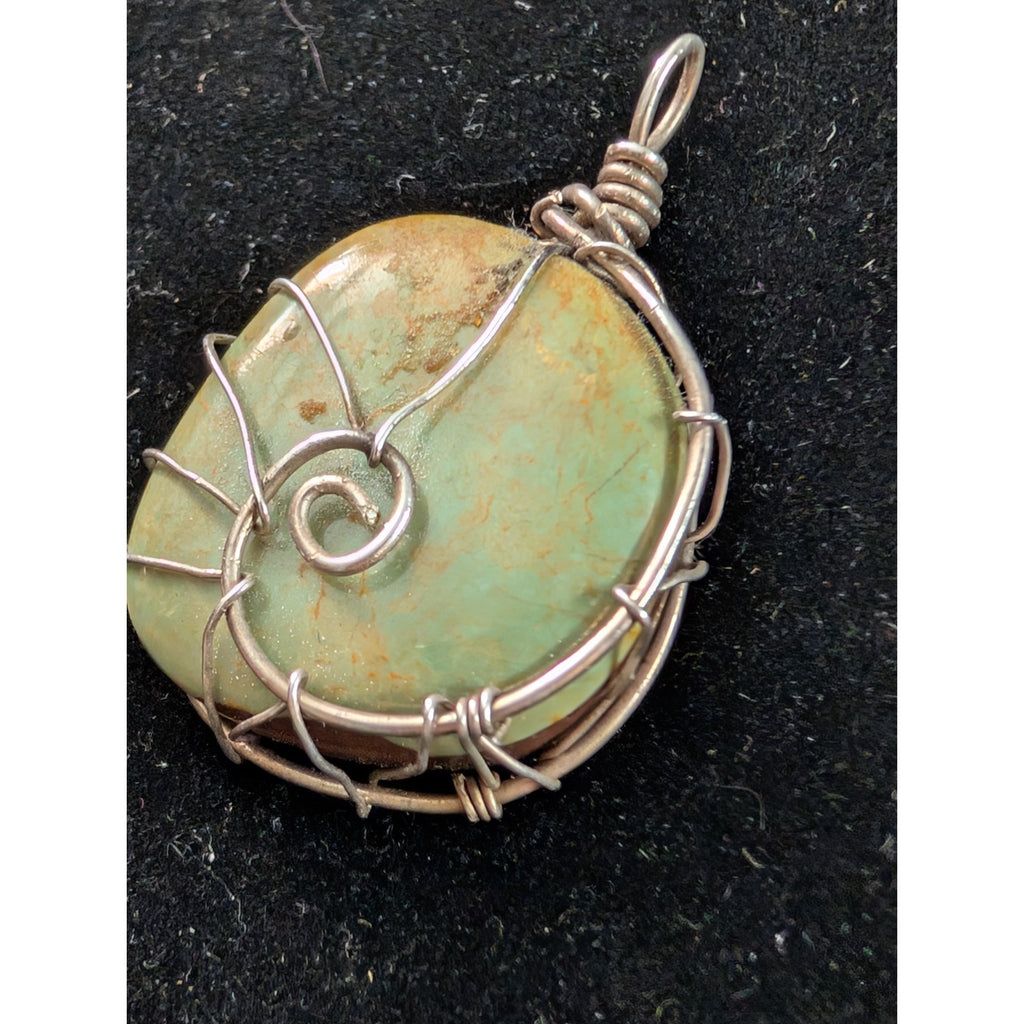 GREEN TURQUOISE Wire Wrap Sterling Silver 925 Pendant