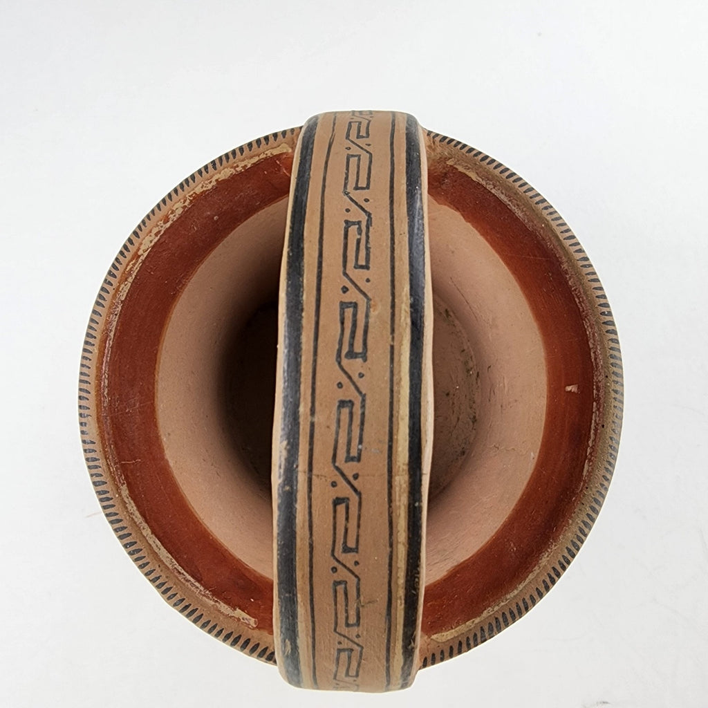 1930's Ladislao Ortega Polychrome Handled Basket Clay Painted Mexican Pottery