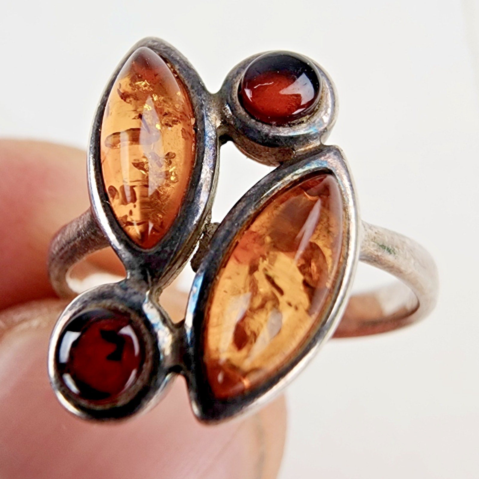 Tricolor Amber Ring Size 7 Sterling Silver 925 Vintage
