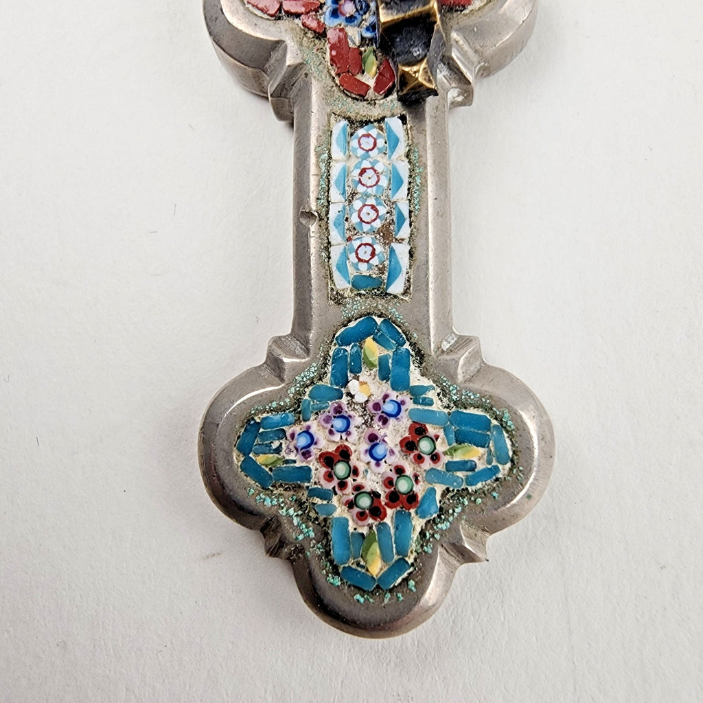 3 1/2" Antique Glass Micro Mosaic Inlay Cross Italy 19 Century