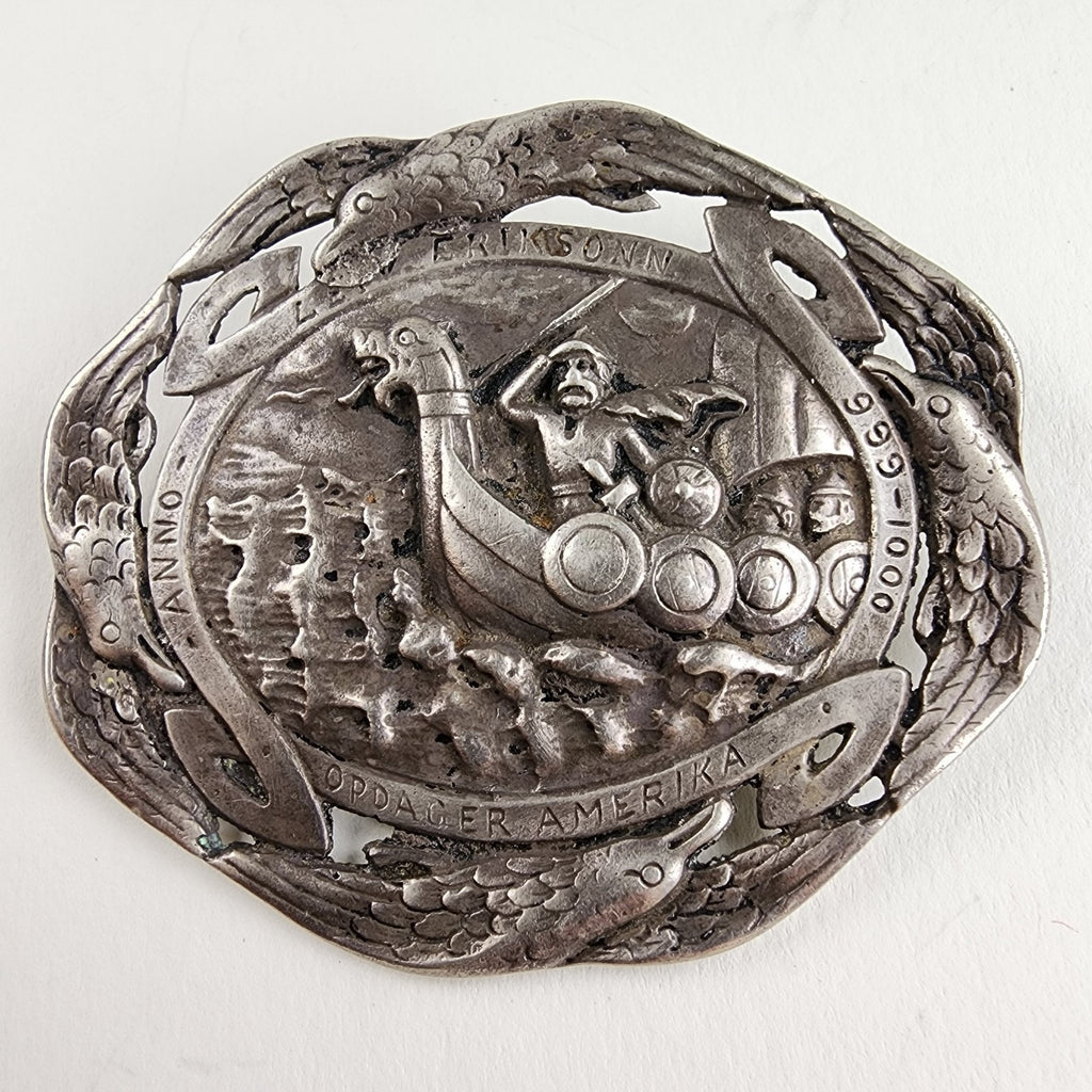 Antique Leif Erikson 830 Silver Brooch Soren Nielsen Norsk Monster Eriksonn