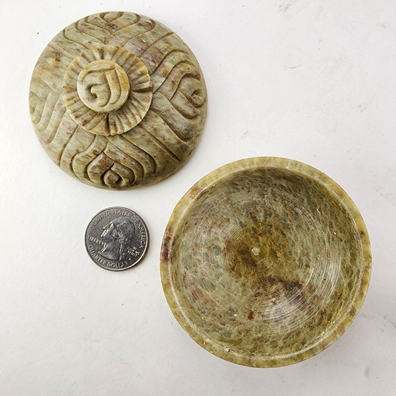 Soapstone Lidded Container Hand Carved Vintage Trinket Box Container