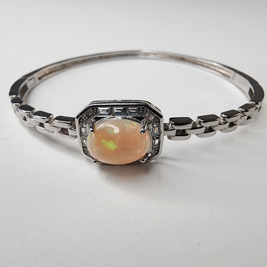 Ethopian Opal Halo Sterling Silver 925 Hinged Designer Bracelet