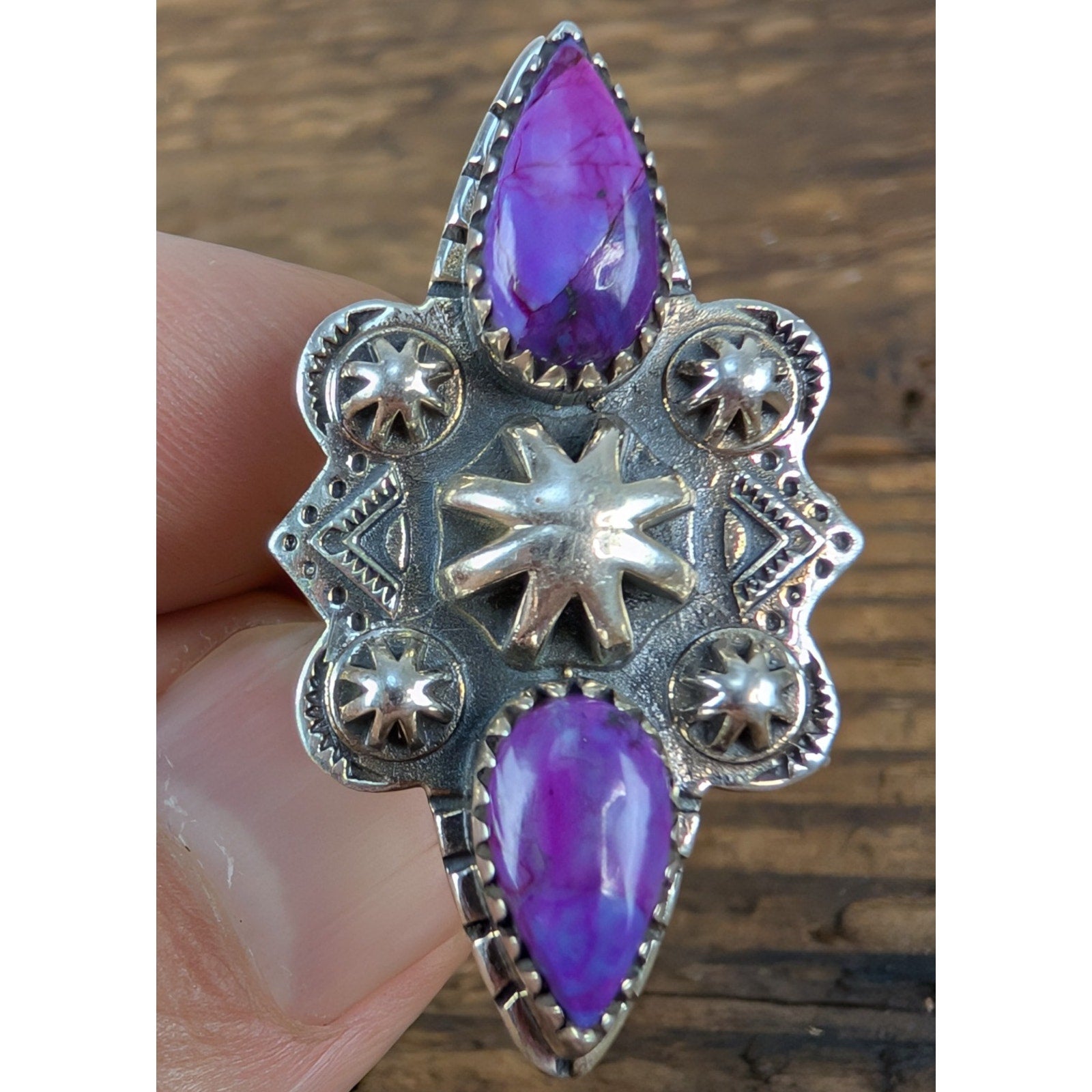 Purple Mohave Turquoise Stamped Sterling Silver 925 Adjustable Ring Size 6 to 11