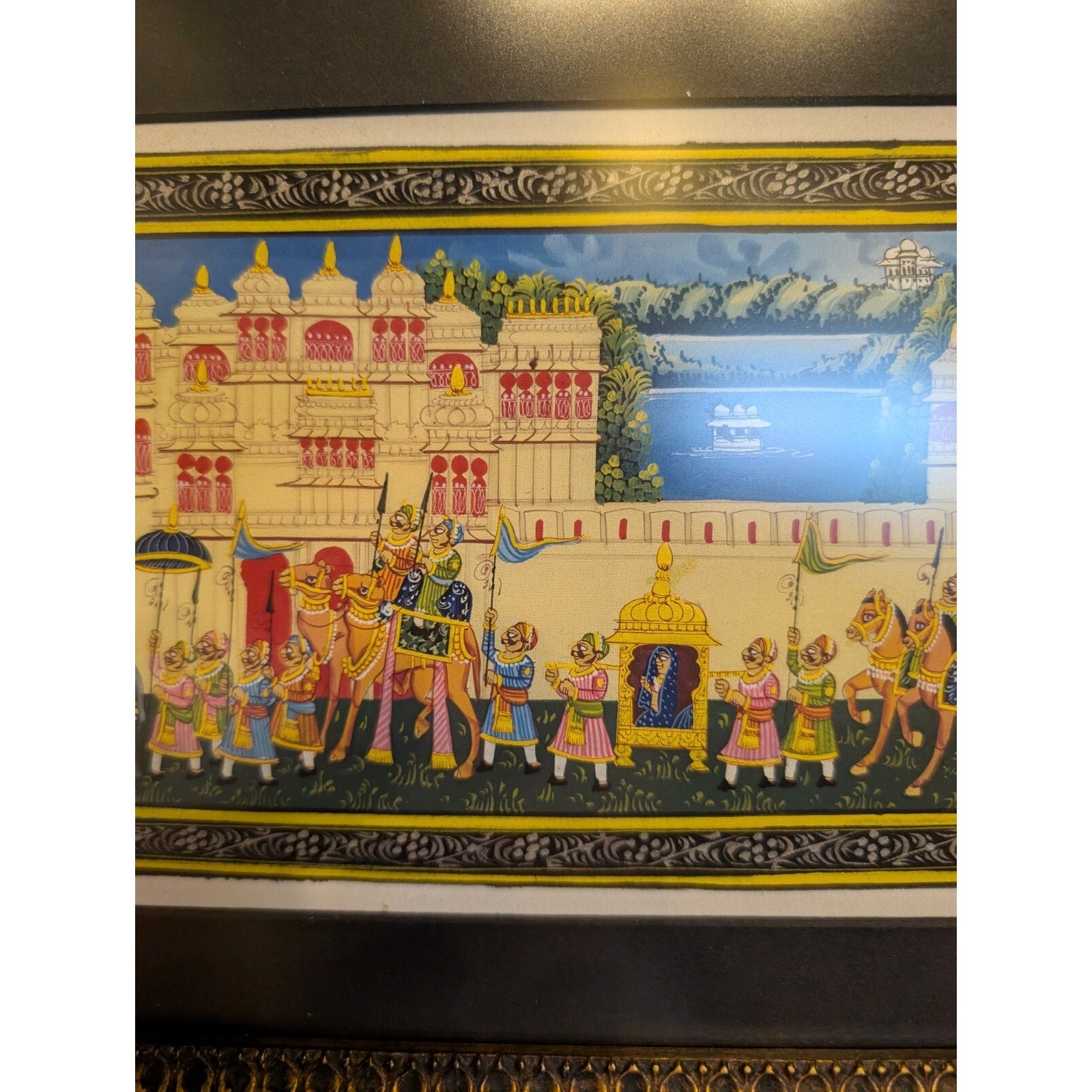 Miniature Indian Royal Procession Painting on Silk - Framed and Ready to Hang!
