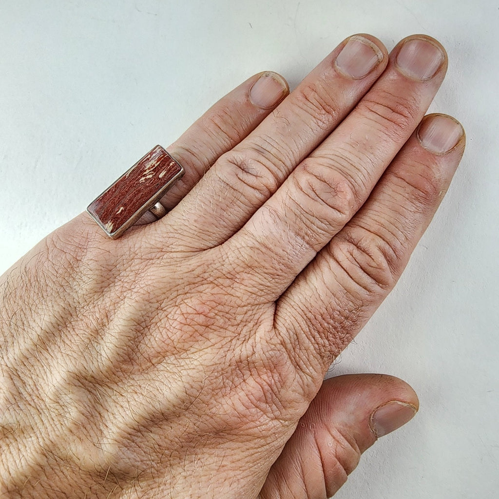 Petrified Wood Rectangle Ring Size 9 1/2 Sterling Silver 925 Vintage