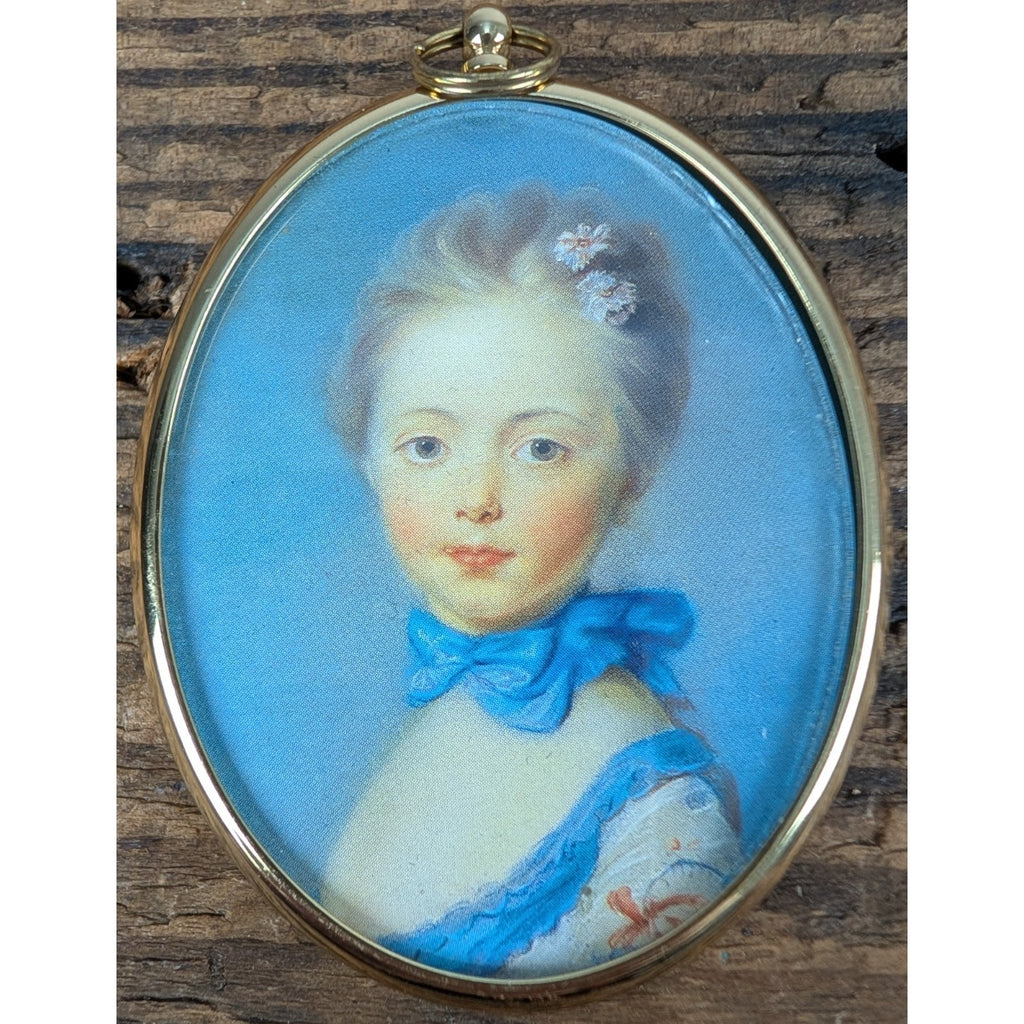 Miniature Reproduction Portrait Lady in Gold Frame by Jean-Baptiste Perronneau