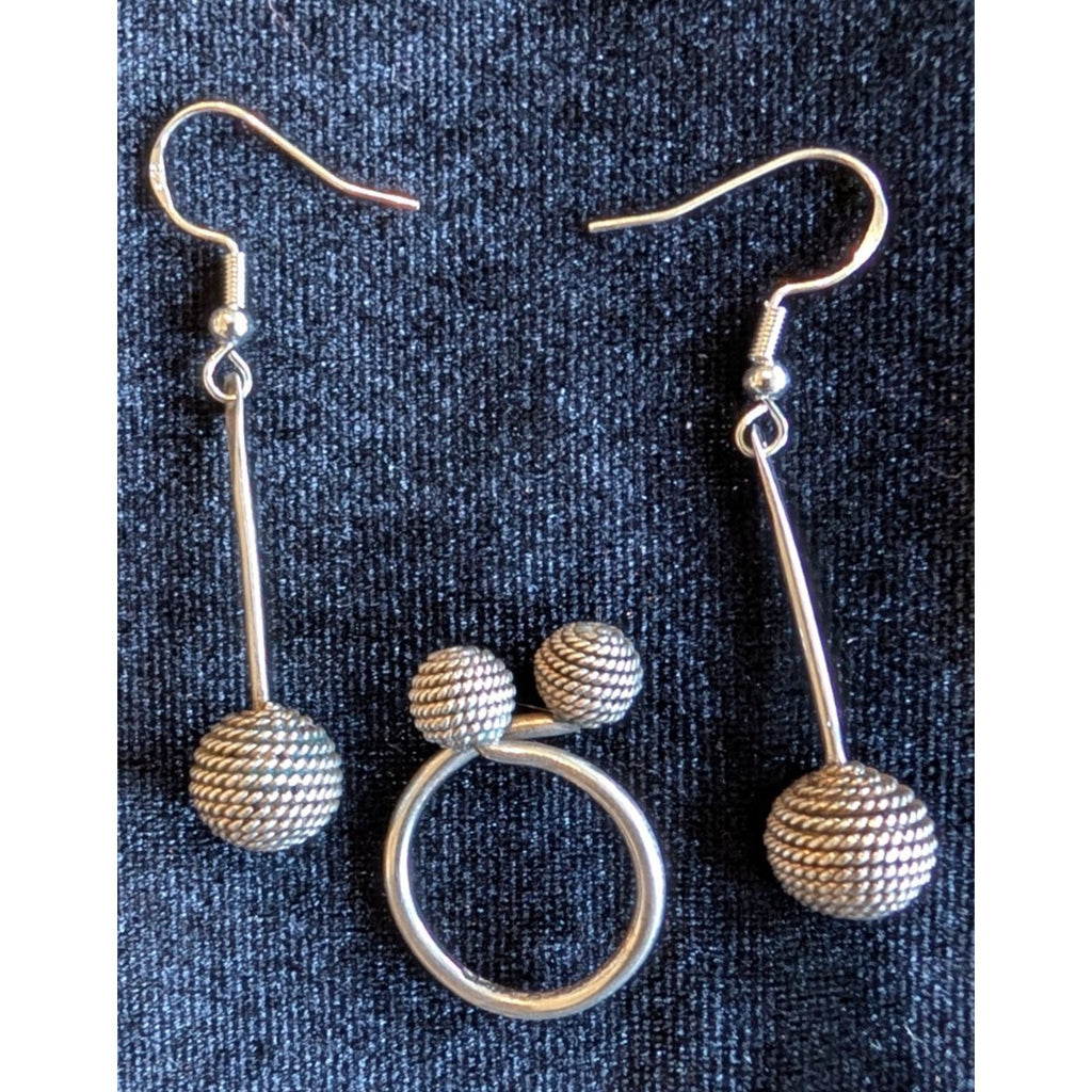Vintage Taxco Mexico Textured Ball Sterling Silver 925 Earrings & Ring Set
