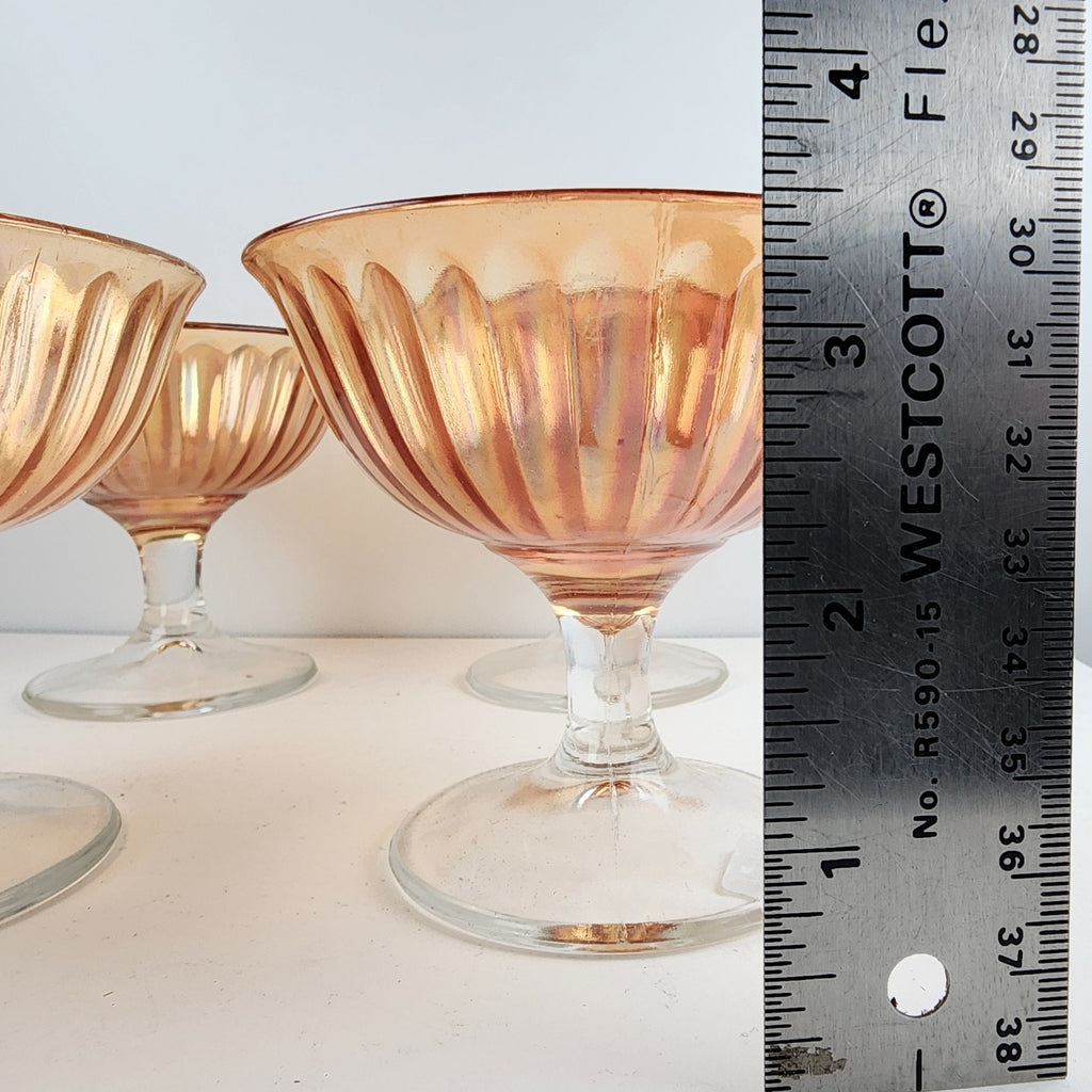4" Marigold Carnival Glass Stemmed Ice Cream Sherbet Dessert Dish Set of 4