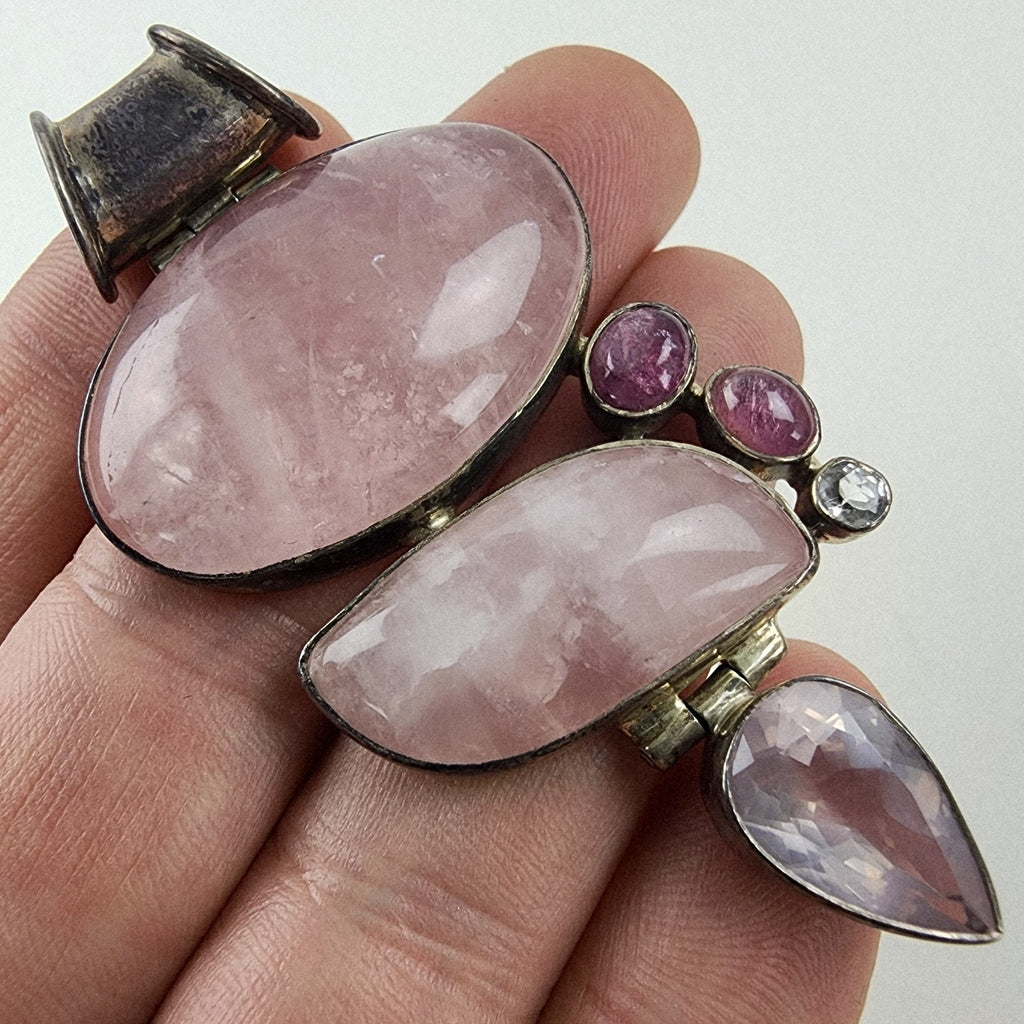 Amethyst & Rose Quartz Boho Sterling Silver 925 Pendant Vintage