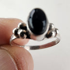 Vintage Black Onyx Beaded Ring Size 6 1/4 in Sterling Silver 925