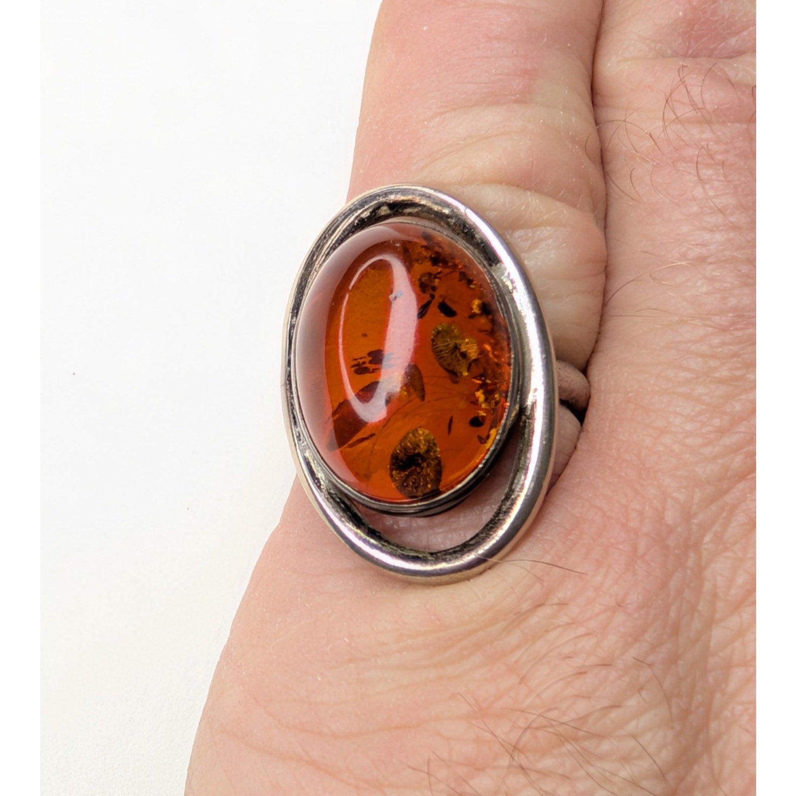 Modernist Baltic Amber Sterling Silver 925 Ring Size 8 1/2 Vintage