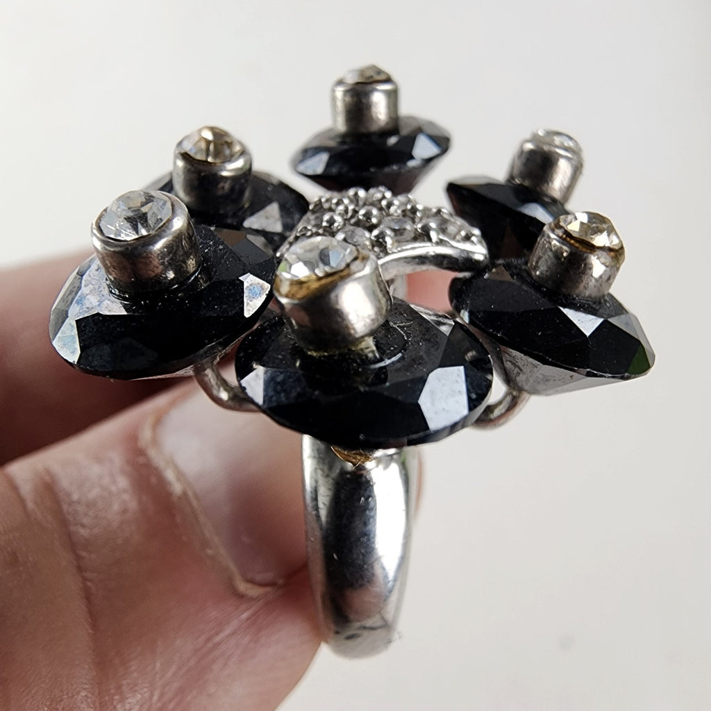 Vintage Soviet Cluster Cocktail Ring Size 7 Sterling Silver 925 Vintage