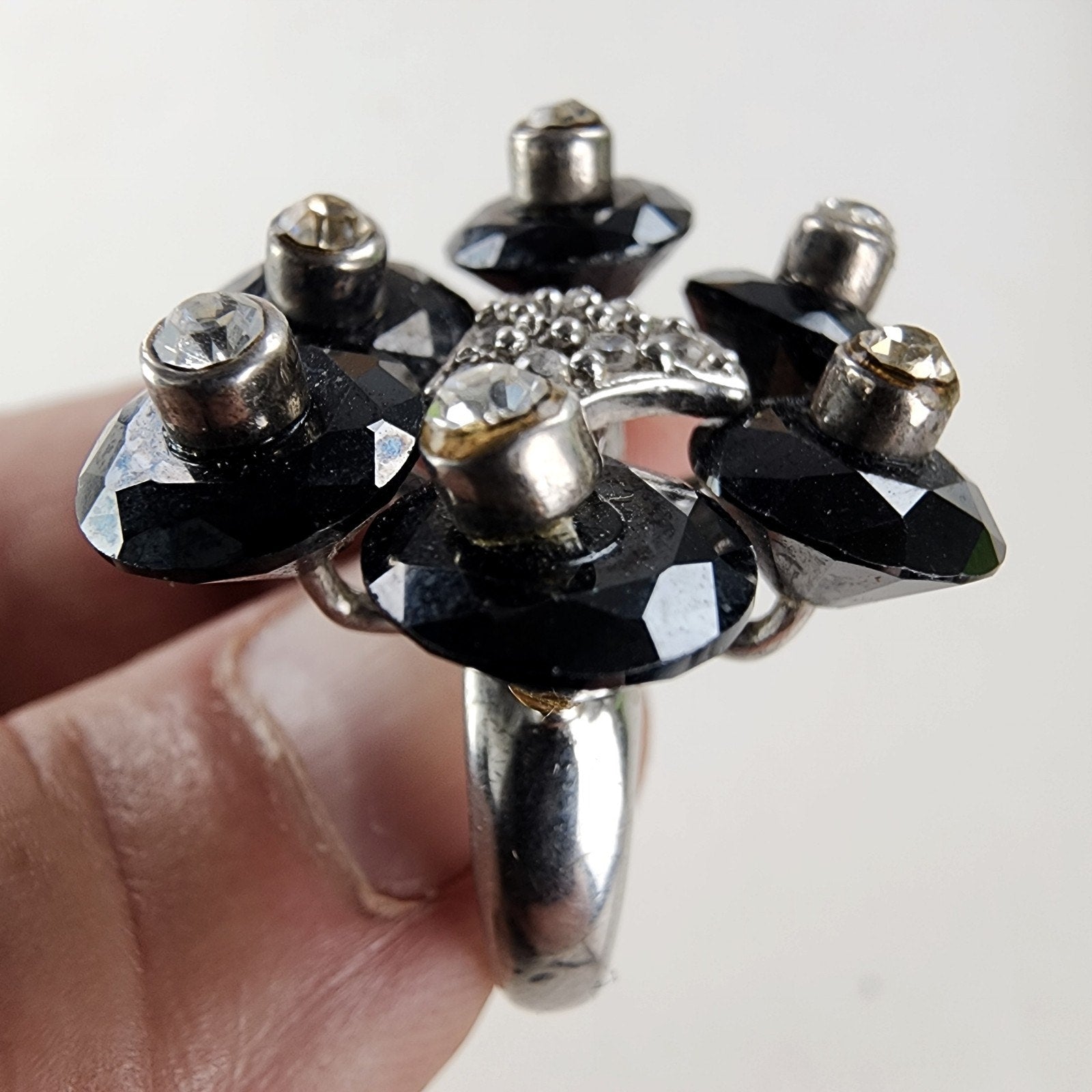 Vintage Soviet Cluster Cocktail Ring Size 7 Sterling Silver 925 Vintage