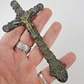 18/19th C Spanish Colonial Bronze Crucifix Antique Brass Cross 5"