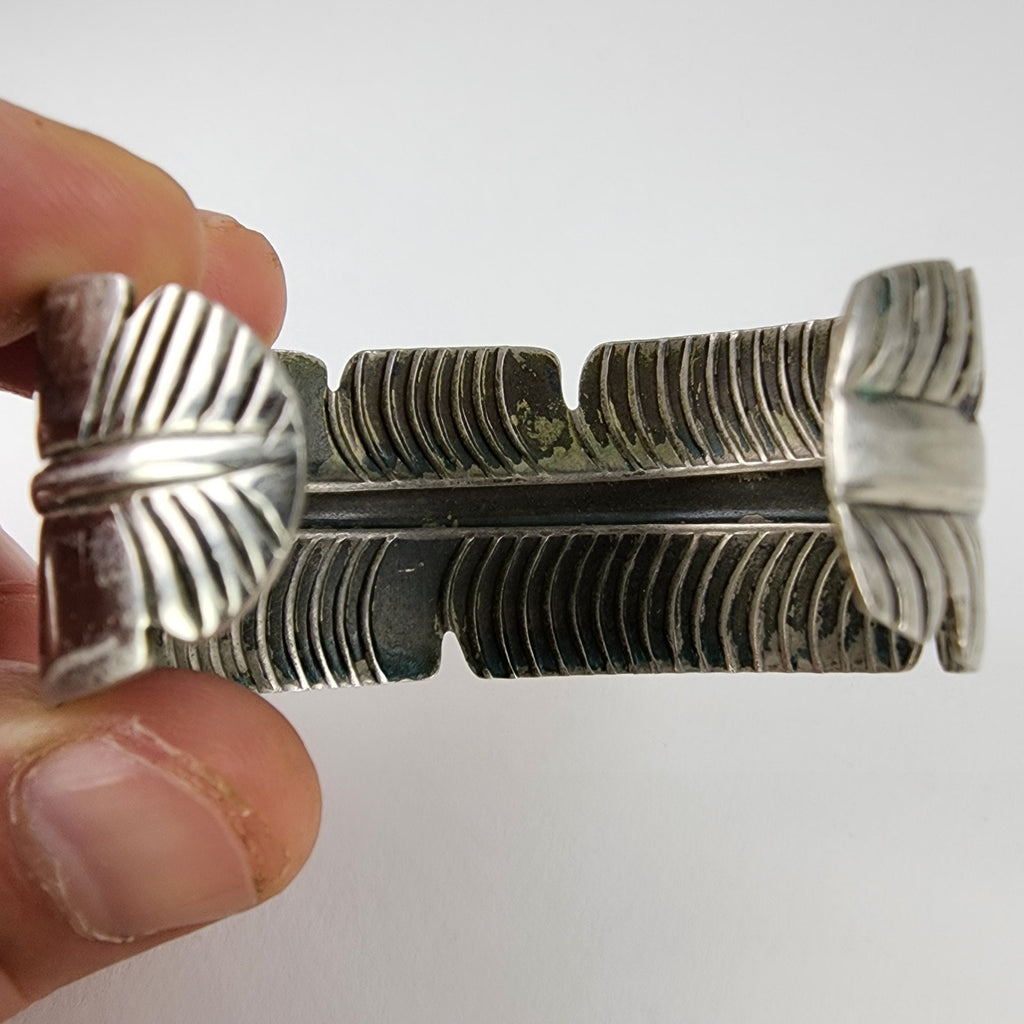7 1/2" Feather Silver Plated Cuff Bracelet Vintage