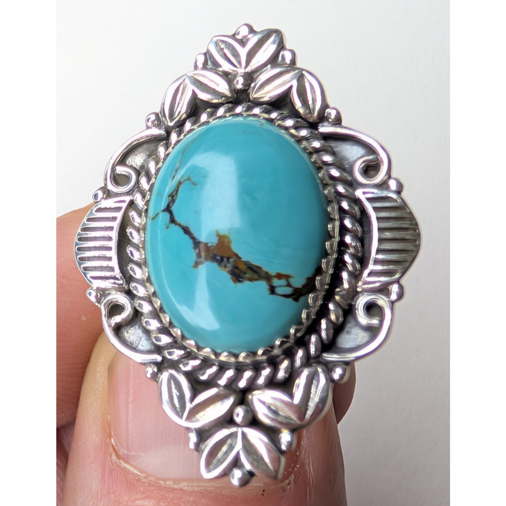 Southwestern Turquoise Stamped Sterling Silver 925 Adjustable Ring New