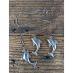 Vintage Dolphin Sterling Silver 925 Necklace and Earrings Set