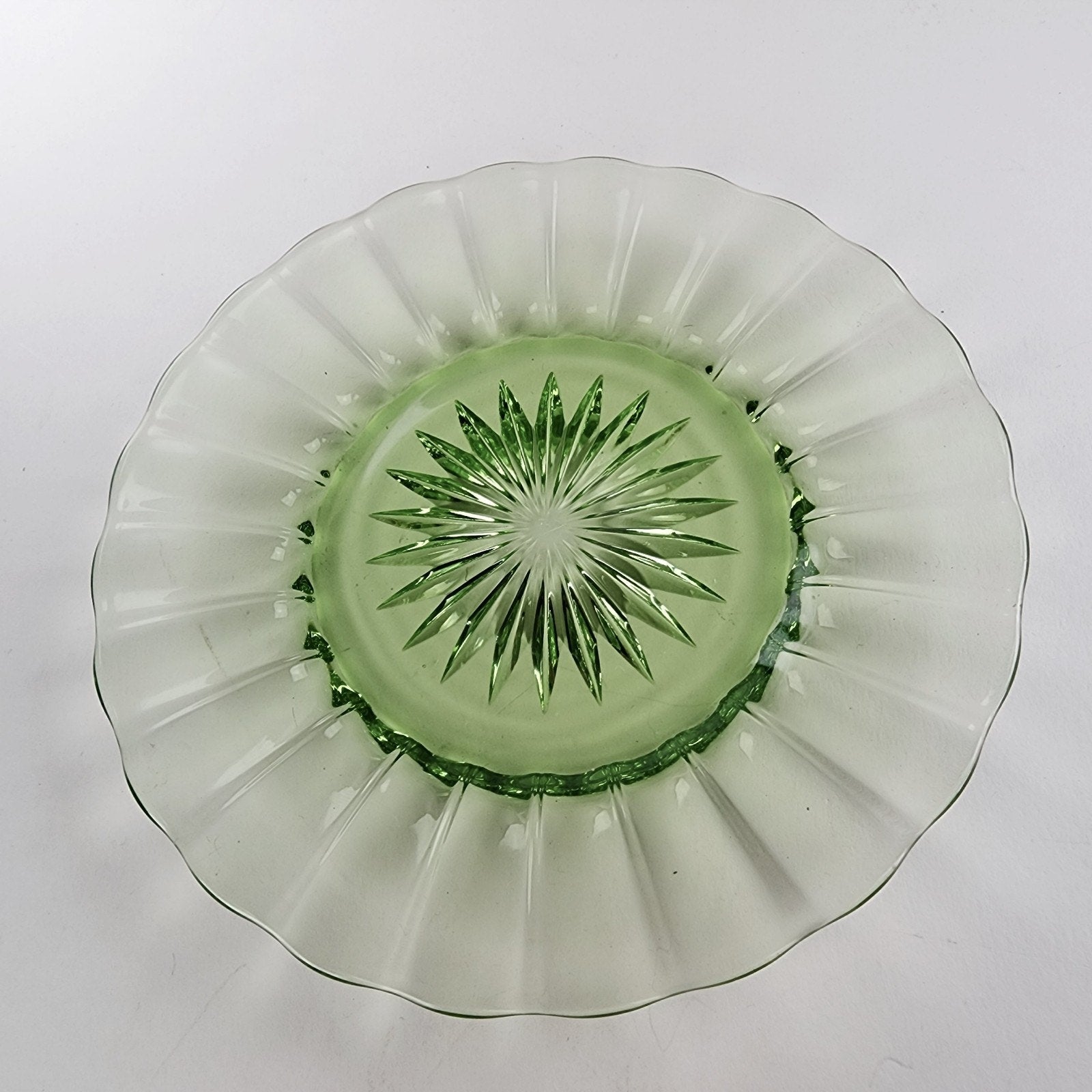 6" Heisey Ridge & Star Green Depression Glass Plate Set of 8