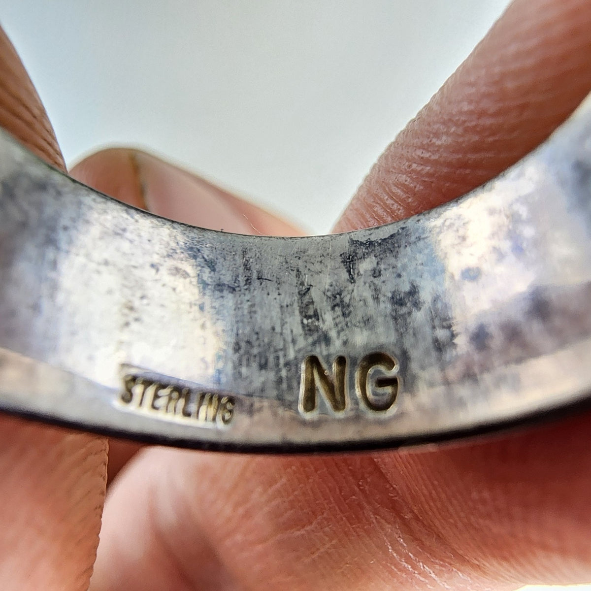 Native Symbol Stamped Ring Size 7 3/4 Sterling Silver 925 Vintage Signed NG