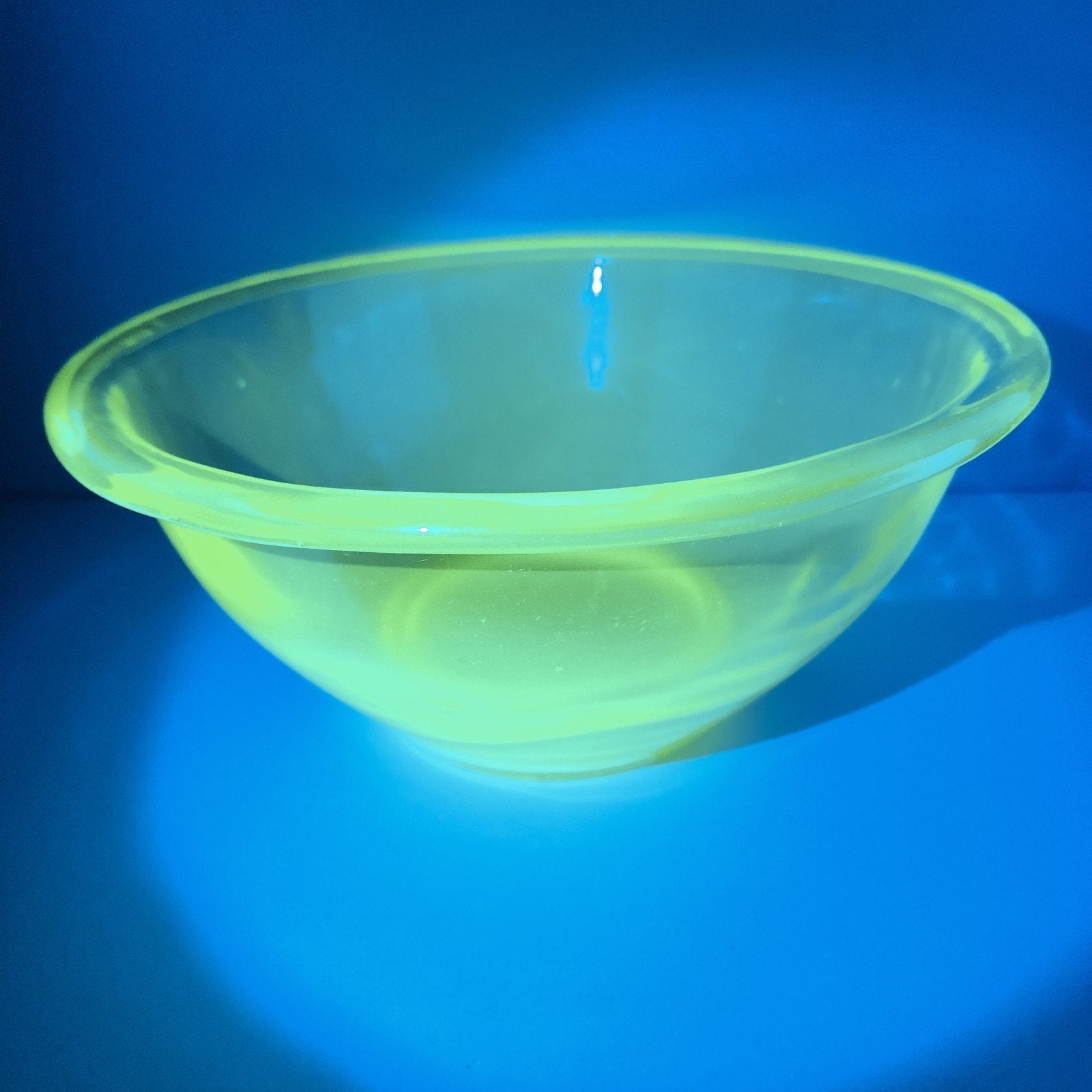 11" UV Glow Uranium Glass Mixing Bowl by H.C. Fry Glass Co Depression