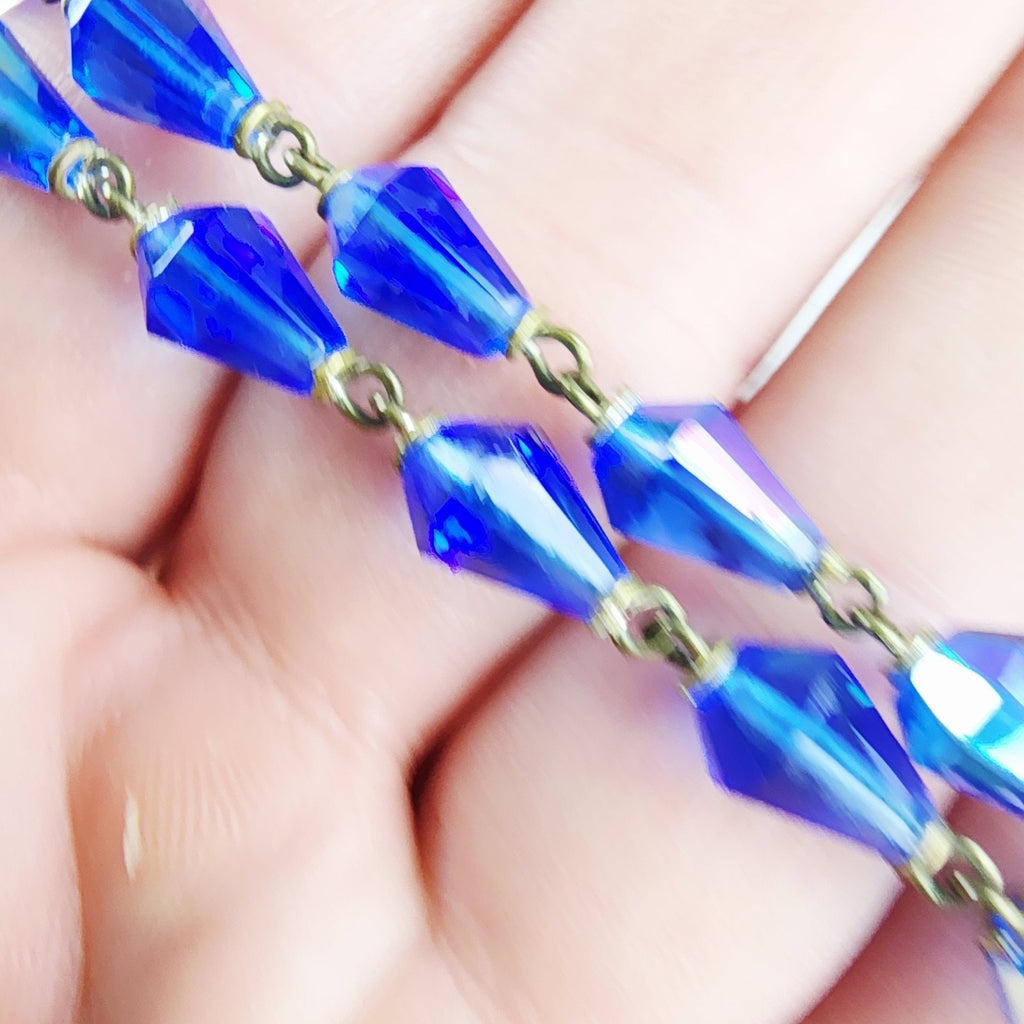 Blue Beaded Rosary Antique Christian Necklace
