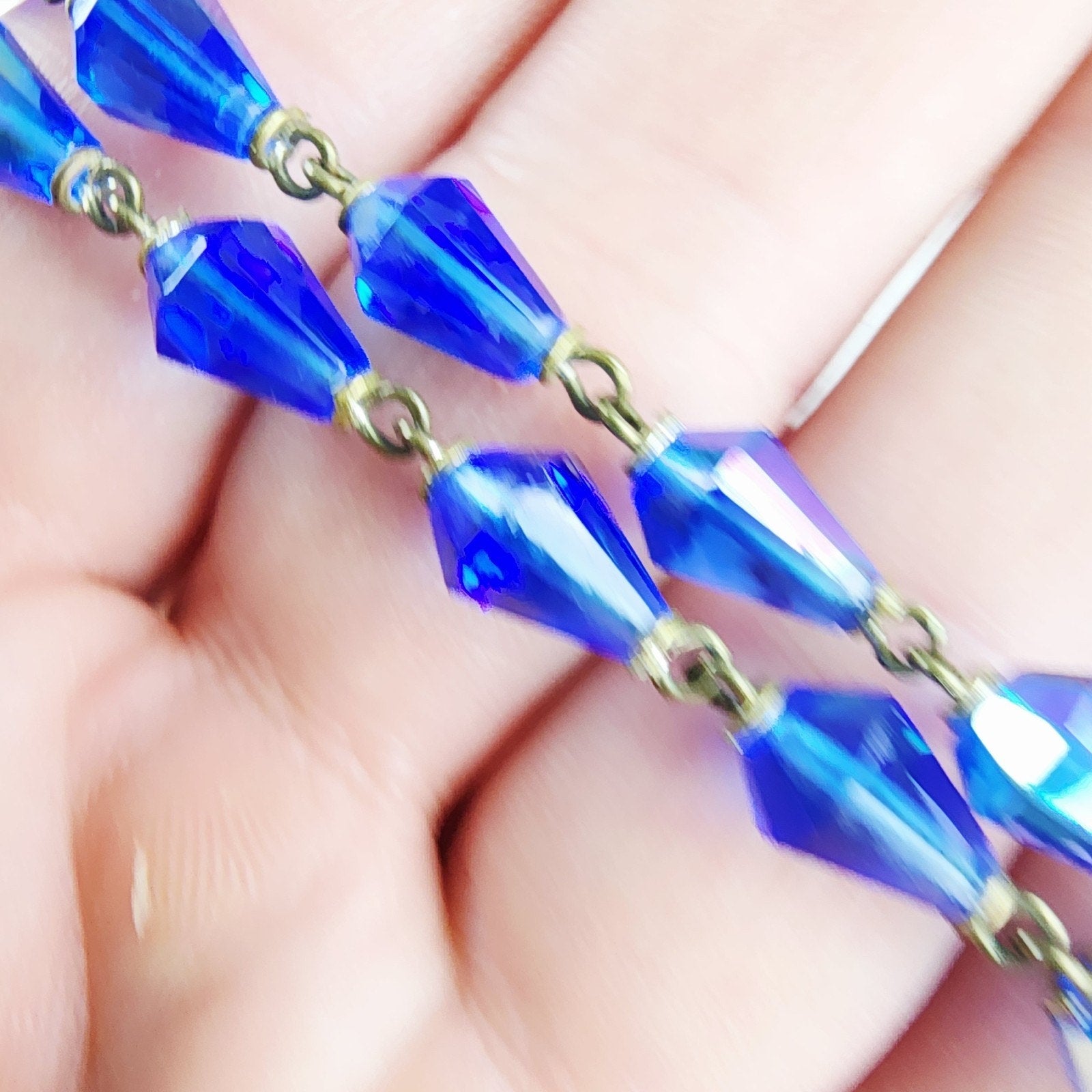 Blue Beaded Rosary Antique Christian Necklace
