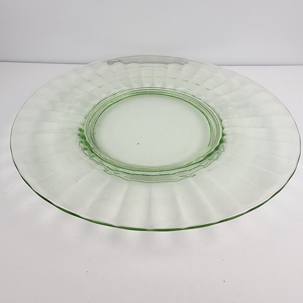 8" Green Depression Glass Scalloped Pattern Plates with Faint UV Glow Set of 2