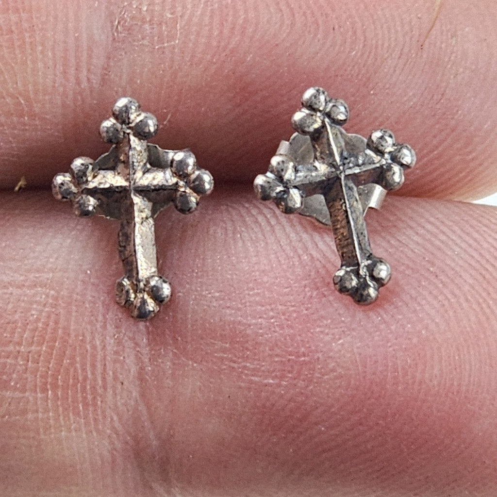 Lobbed Cross Stud Earrings Sterling Silver 925 Vintage