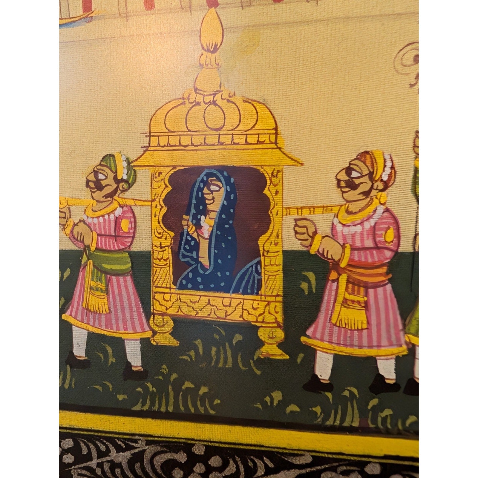 Miniature Indian Royal Procession Painting on Silk - Framed and Ready to Hang!