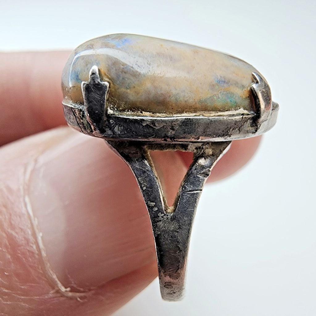 Boulder Opal Adjustable Size Ring Sterling Silver 925 Vintage