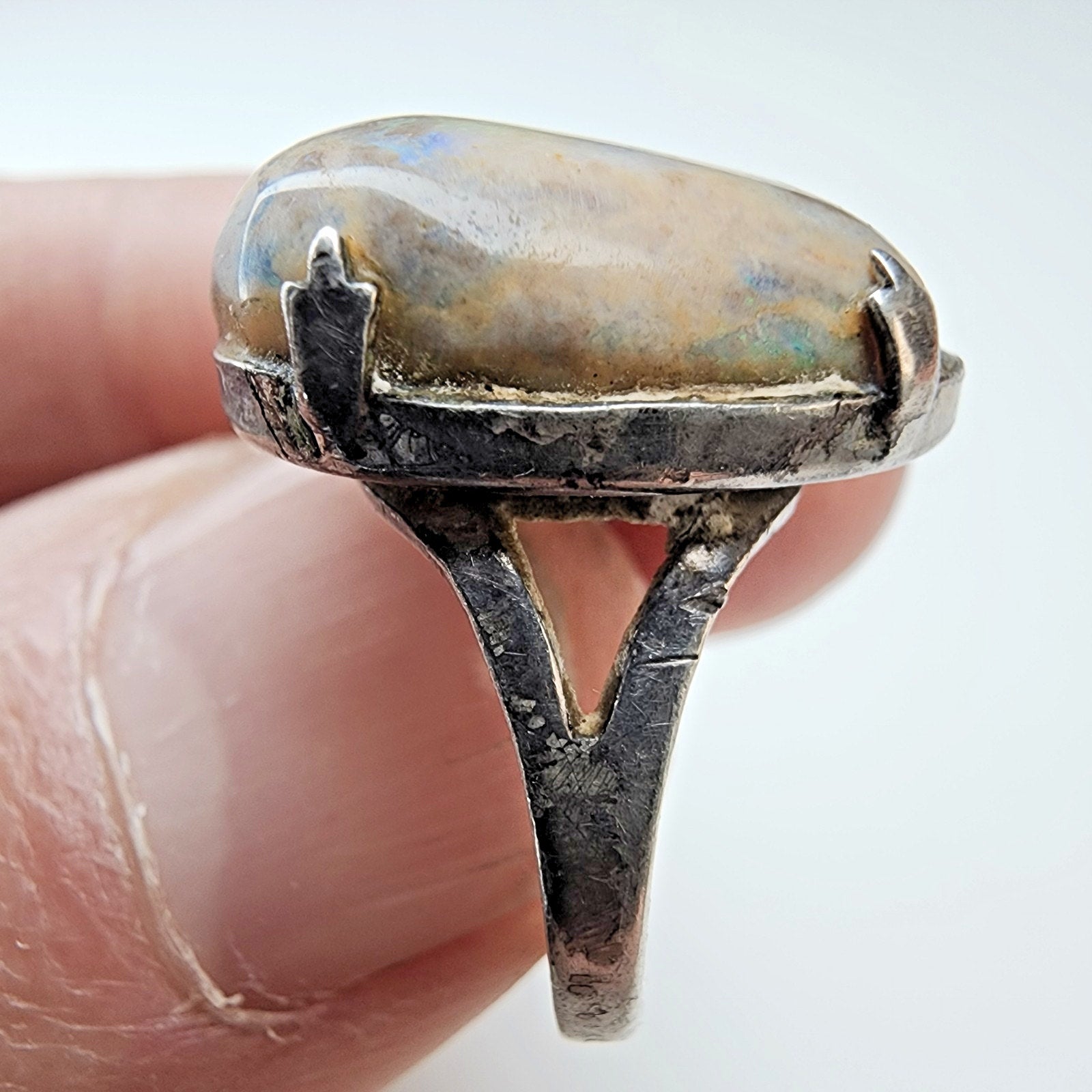Boulder Opal Adjustable Size Ring Sterling Silver 925 Vintage