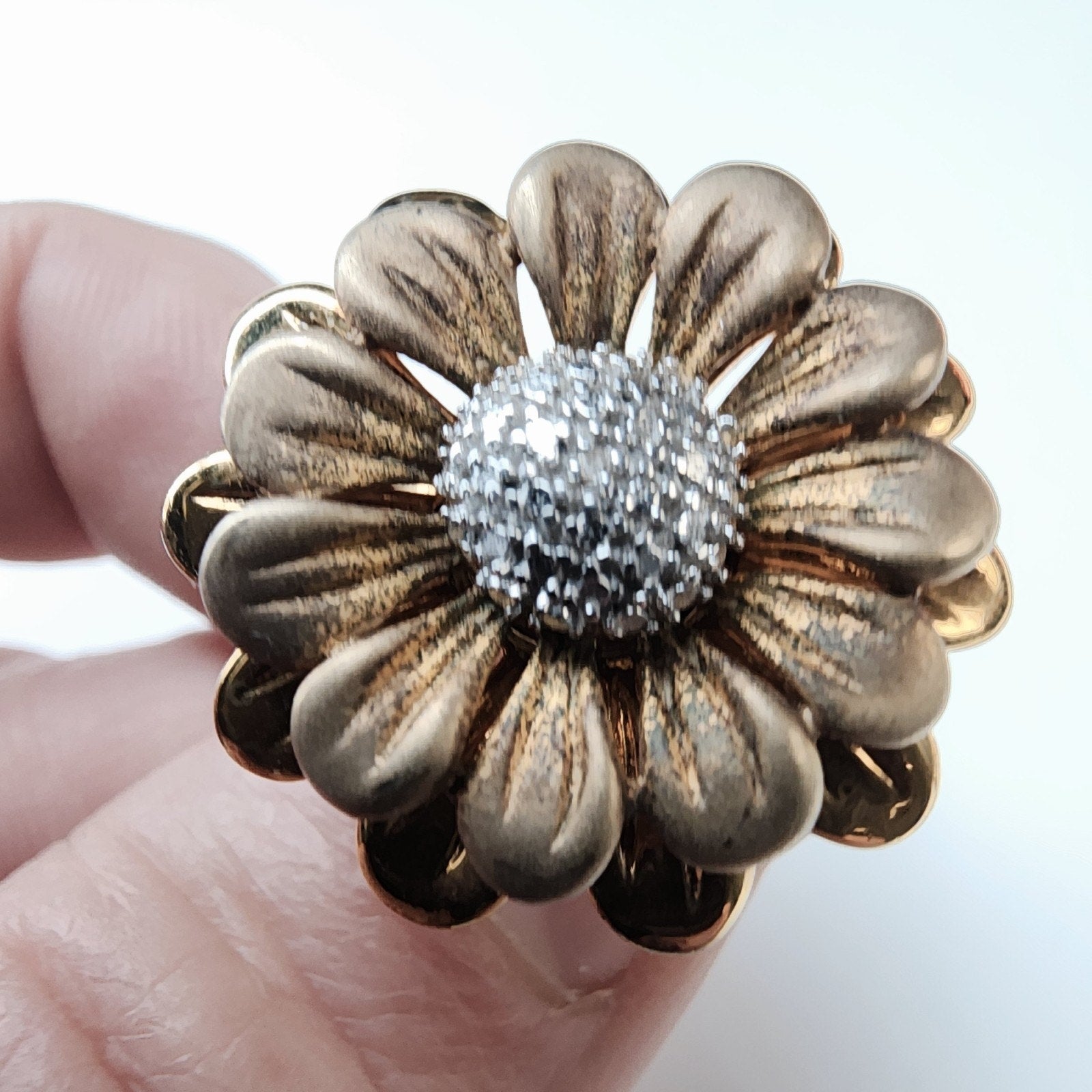 Sunflower Diamond Accent Gold Finish Ring Size 8 Sterling Silver 925 Vintage