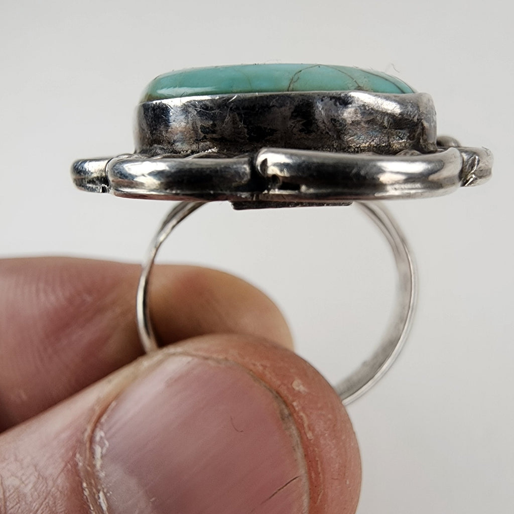 Turquoise Native Statement Ring Size 11 1/2 Sterling Silver 925 Signed BB