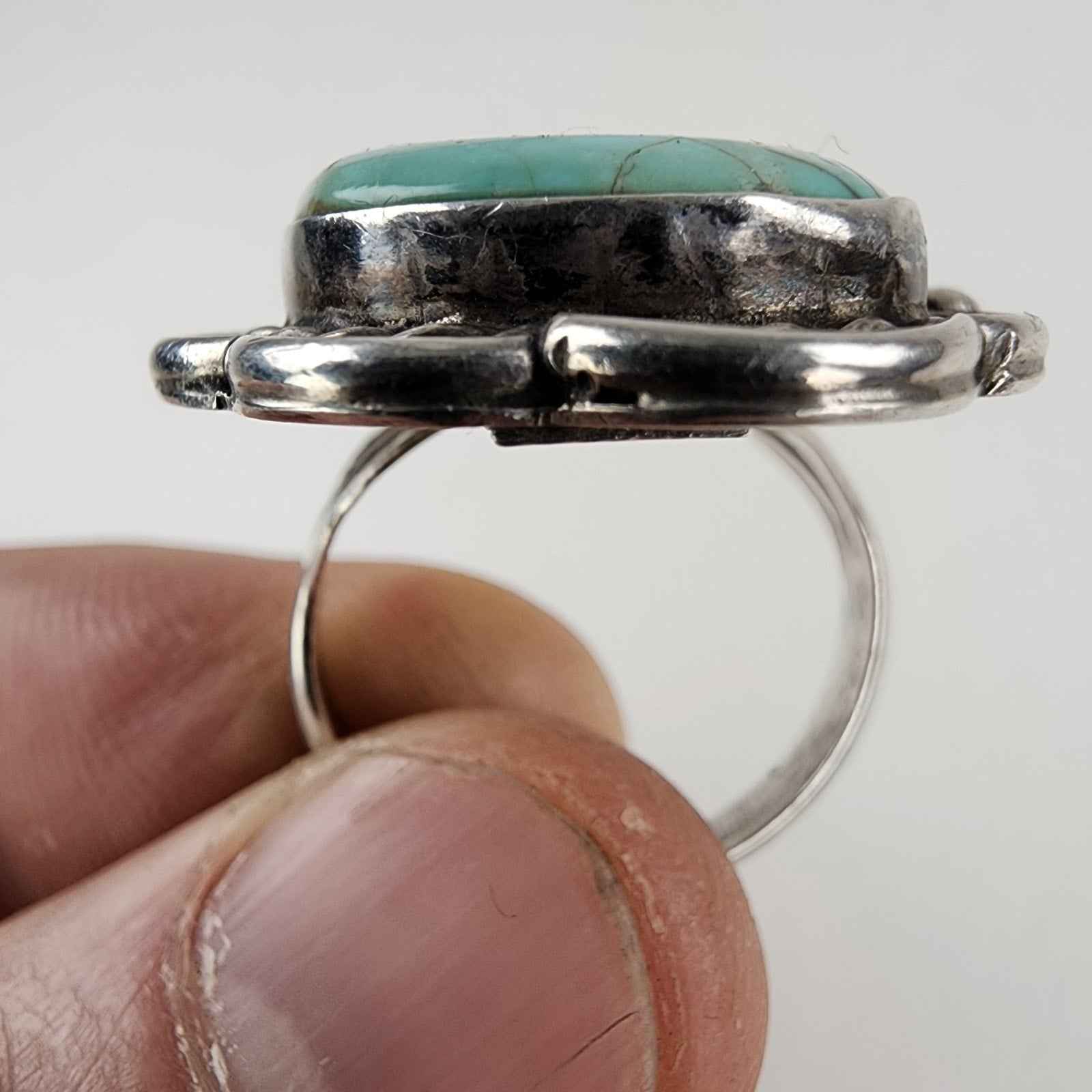 Turquoise Native Statement Ring Size 11 1/2 Sterling Silver 925 Signed BB