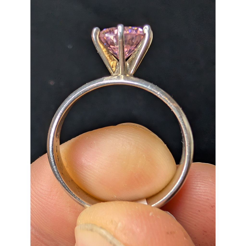 Bold Pink CZ Cocktail Sterling Silver 925 Ring - Size 8 1/2