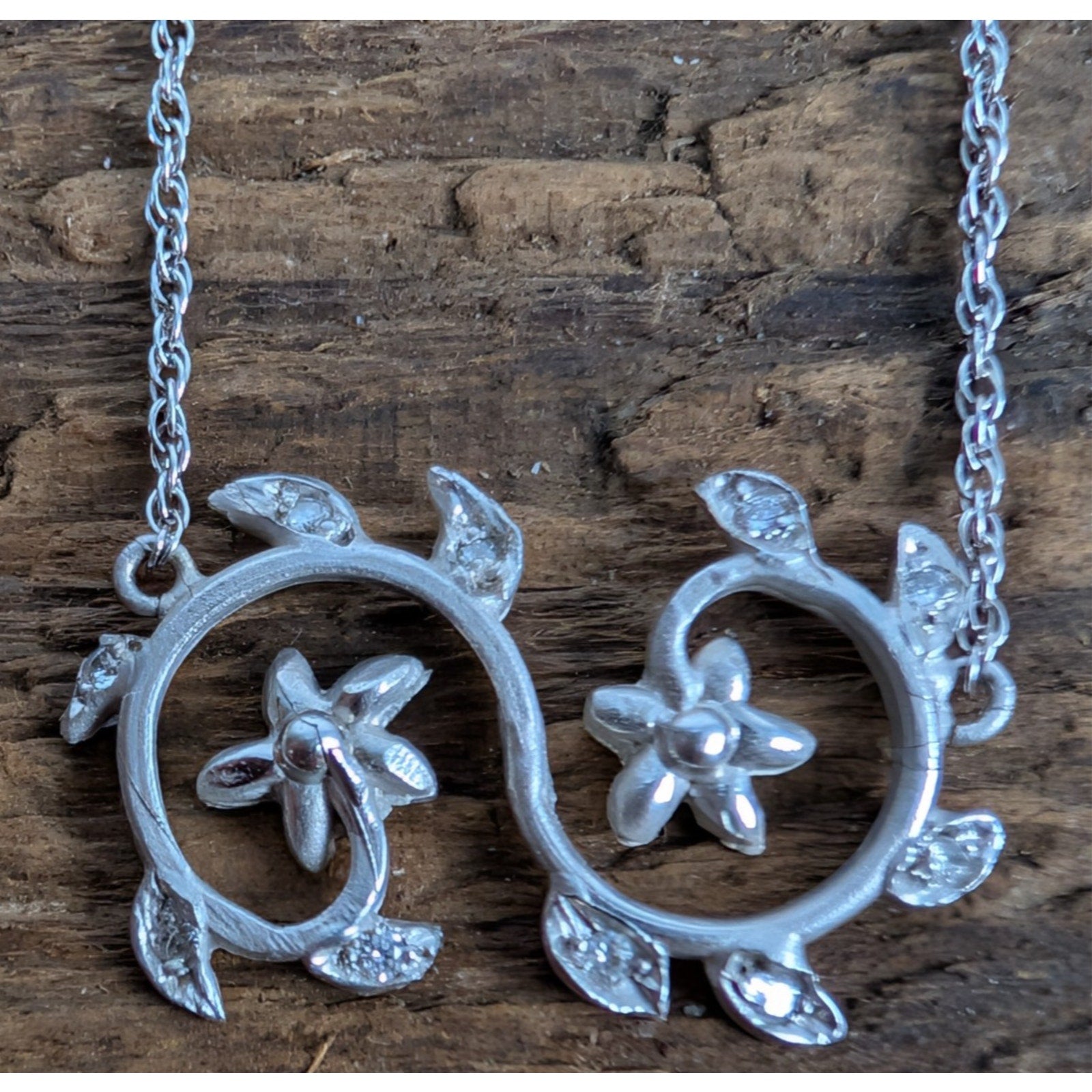 14K White Gold Diamond Accent Floral Vine 16" Necklace by Victoria Cunningham