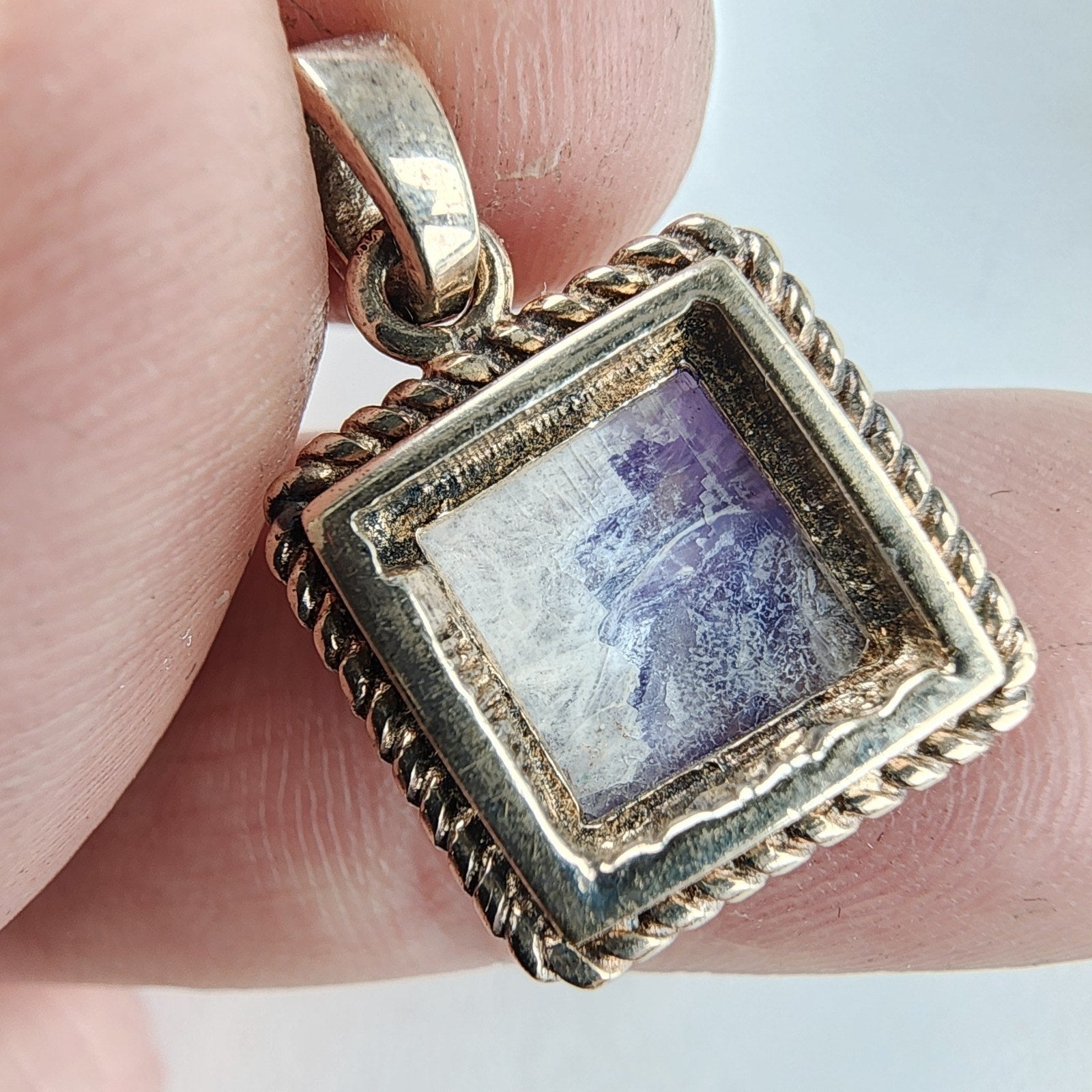 Purple Siberian Charoite Twisted Wire Pendant Sterling Silver 925