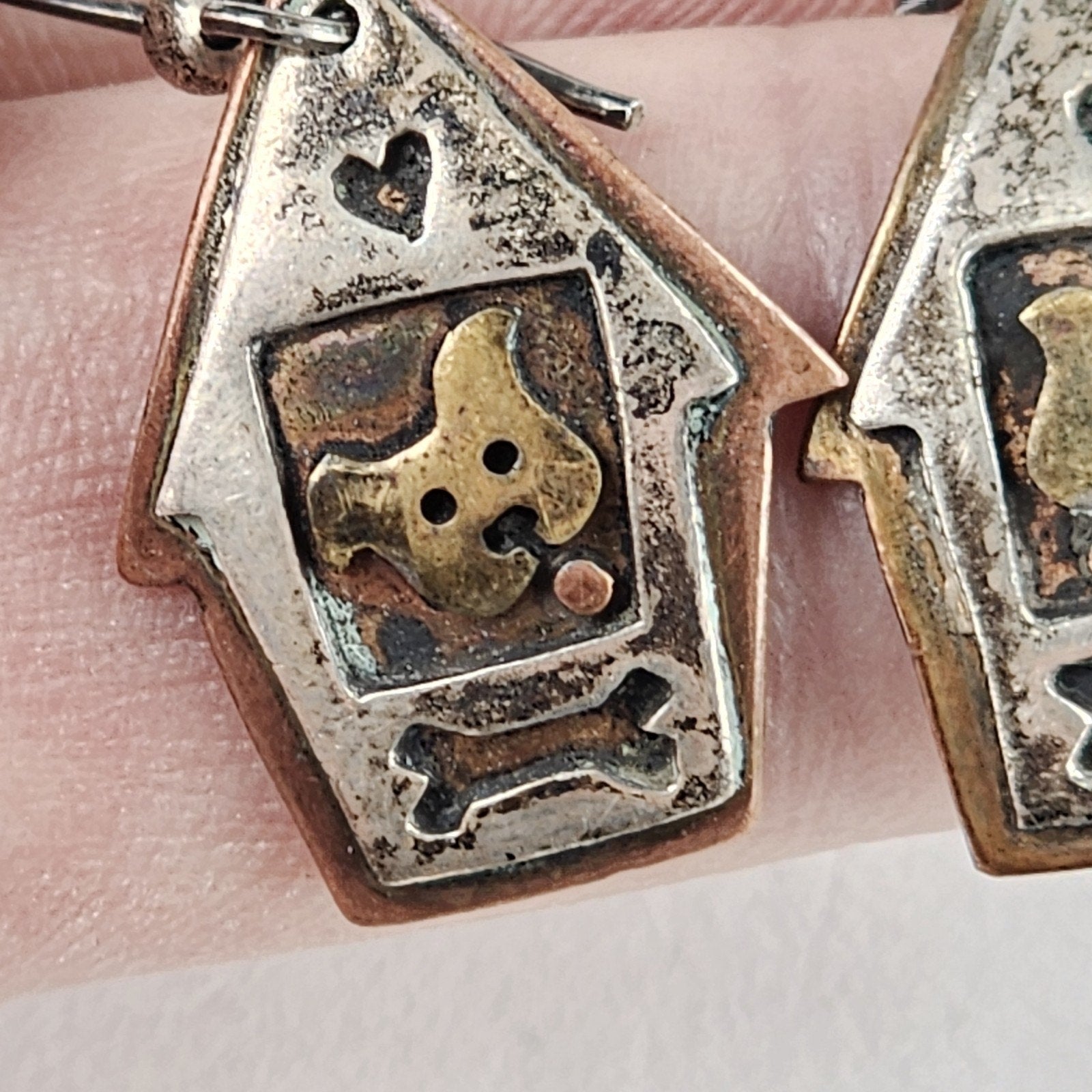 Far Fetched Studios Dog House & Bone Dangle Earrings Sterling Silver 925 Copper