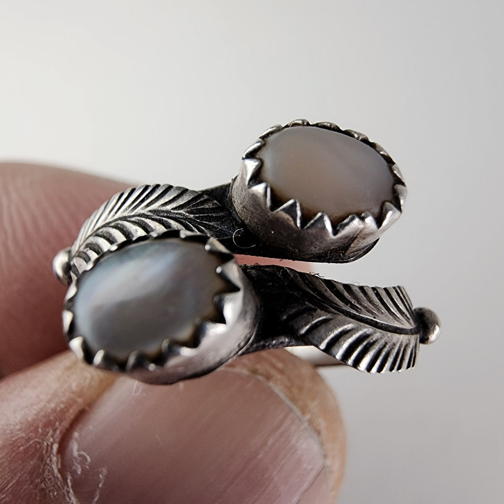 Running Bear Mother of Pearl Bypass Native Ring Size 4 1/2 Sterling Silver 925