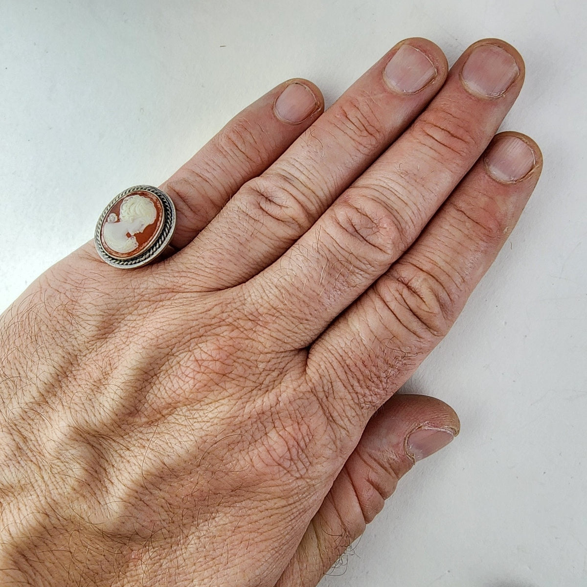 Cameo Ring Size 9 1/2 Sterling Silver 925 Vintage Hand Carved