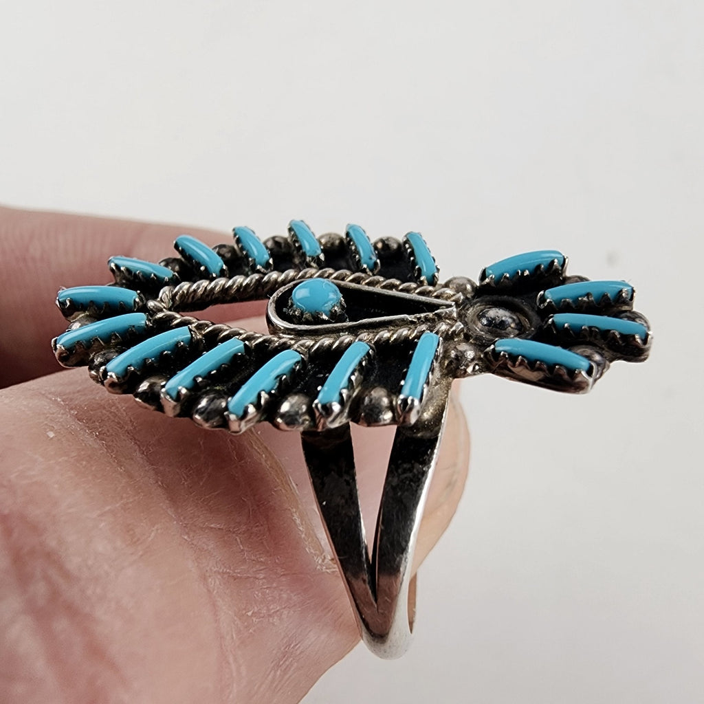 Native Turquoise Needlepoint Ring by Philander Gia Size 9 3/4 Vintage Zuni