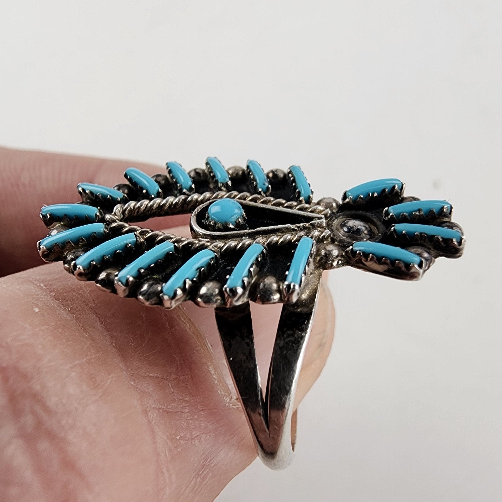 Native Turquoise Needlepoint Ring by Philander Gia Size 9 3/4 Vintage Zuni
