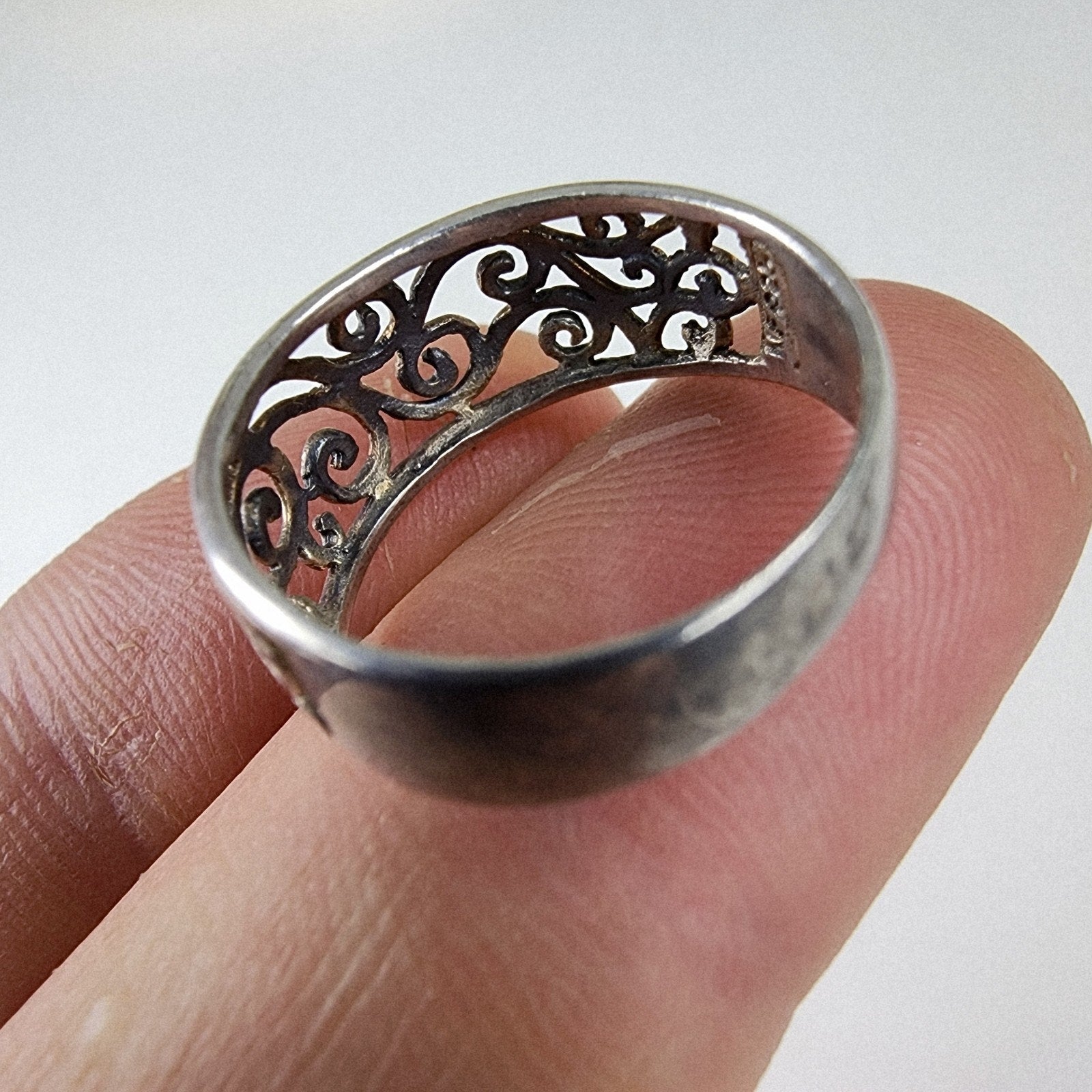 Open Work Filigree Scroll Ring Size 7 Sterling Silver 925 Vintage
