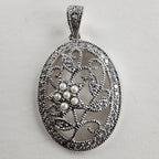 Diamond & Seed Pearl Pendant Sterling Silver 925 Vintage