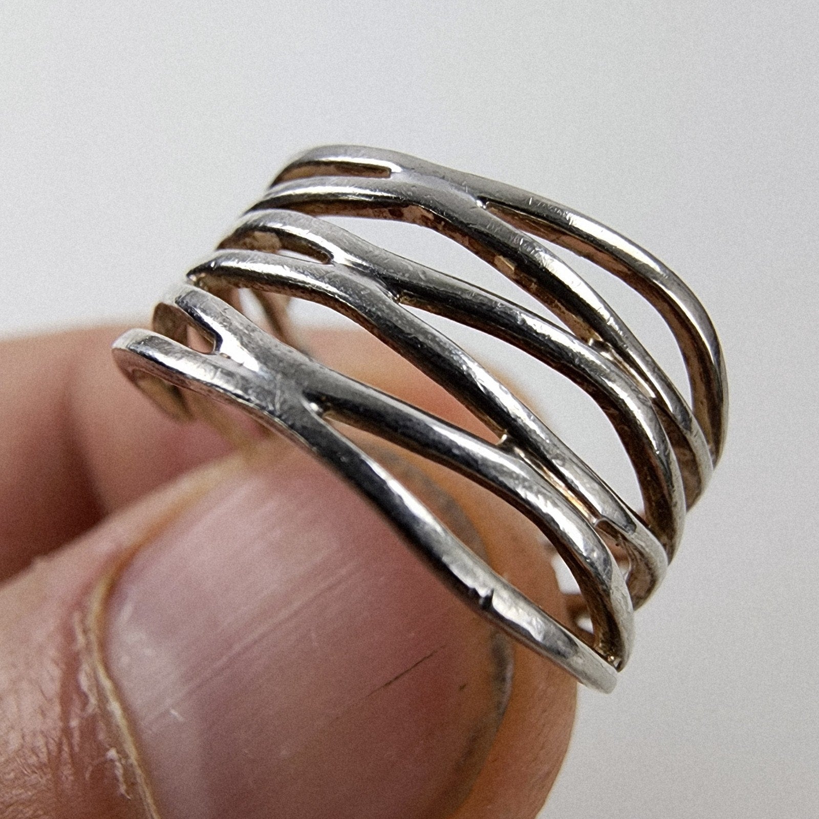 Expanded Lattice Openwork Ring Size 7 3/4 Sterling Silver 925 Vintage