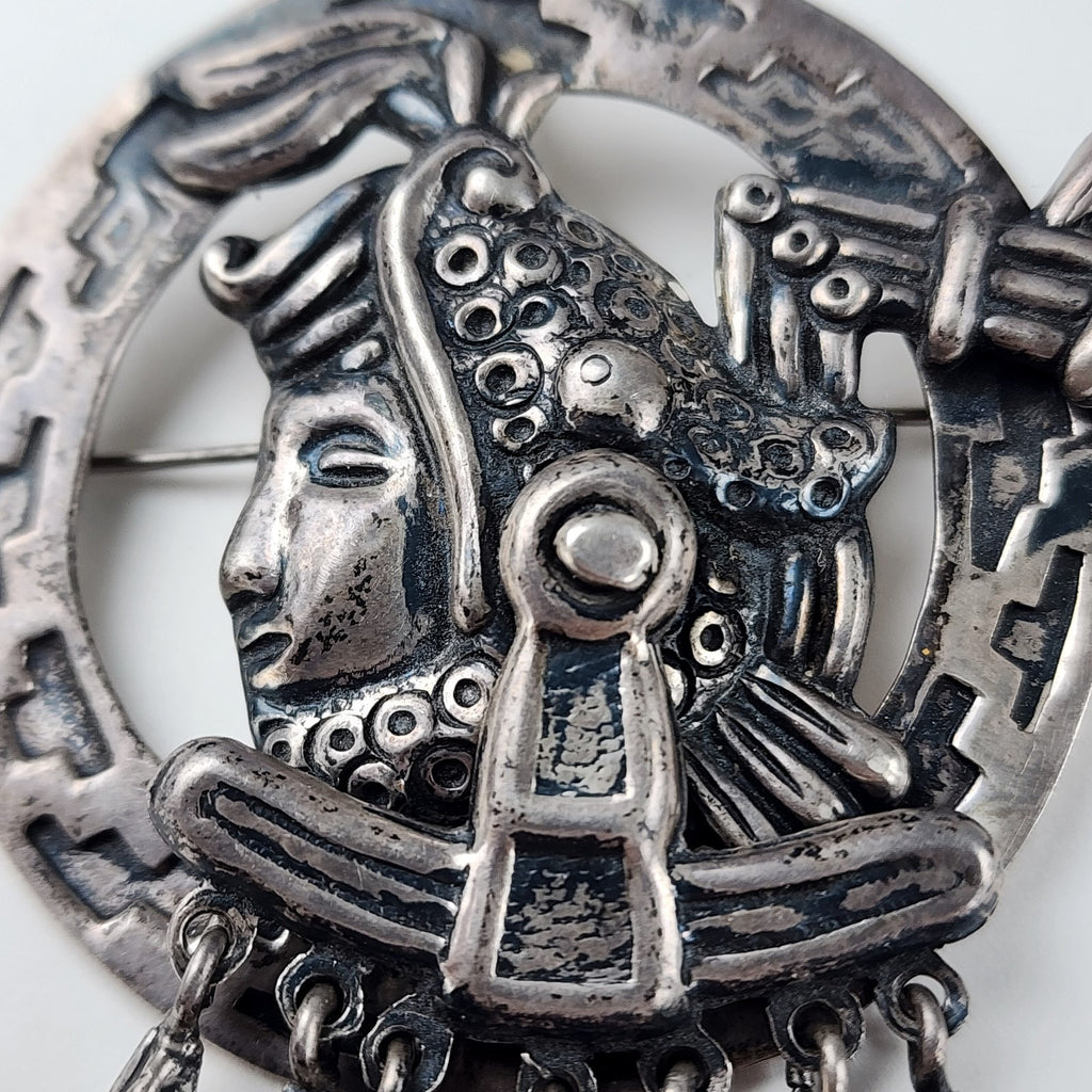 Early Taxco Articulated Pendant Sterling Silver 925 Aztec Emperor Cuauhtemoc