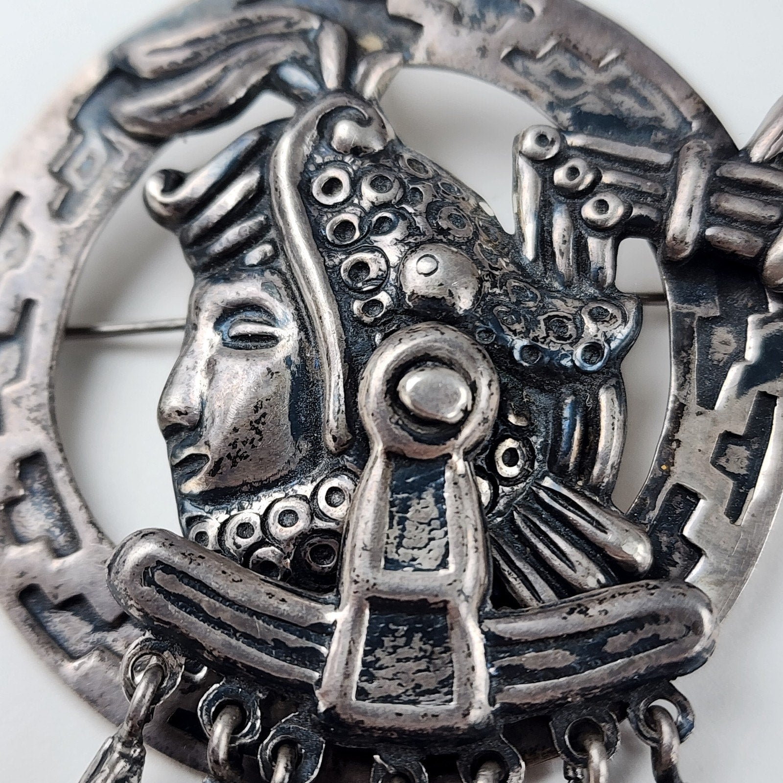 Early Taxco Articulated Pendant Sterling Silver 925 Aztec Emperor Cuauhtemoc