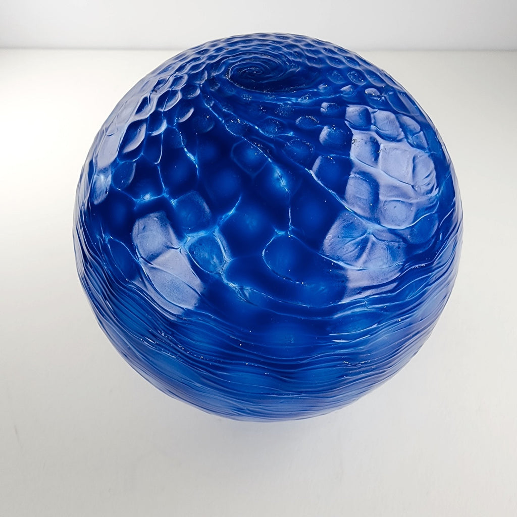 5" Hand Blown Blue Glass Float Cobalt Color with Stand